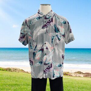 Tommy Bahama Silk Hawaiian Shirt L Palm‎ Leaf Tropical Print Island Beach Vibes